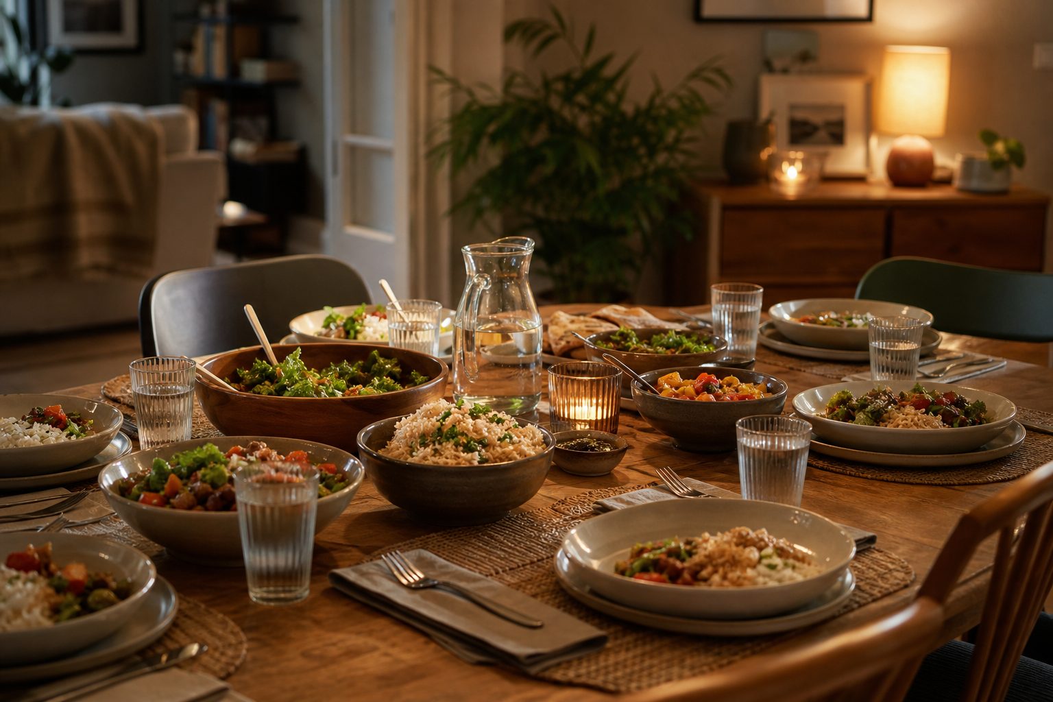 Family dining table set for a shared meal — Bonutivo household profiles